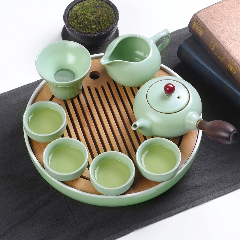 天生大器陶瓷汝窑功夫茶具套装家用日式小简约现代干泡茶盘茶杯壶