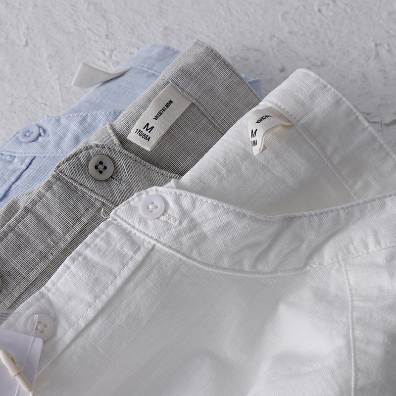 中山小立领！外贸单尾货日系风棉衬衣男透气亚麻长袖衬衫男装秋季