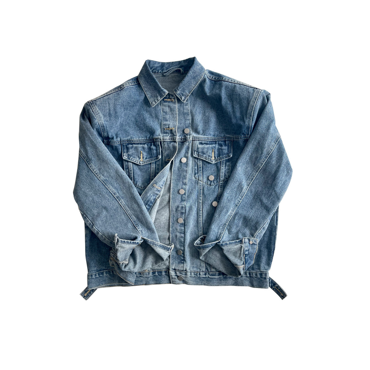 以术欧美垫肩水洗蓝牛仔超宽松bf风夹克上衣外套2022秋季新款女装