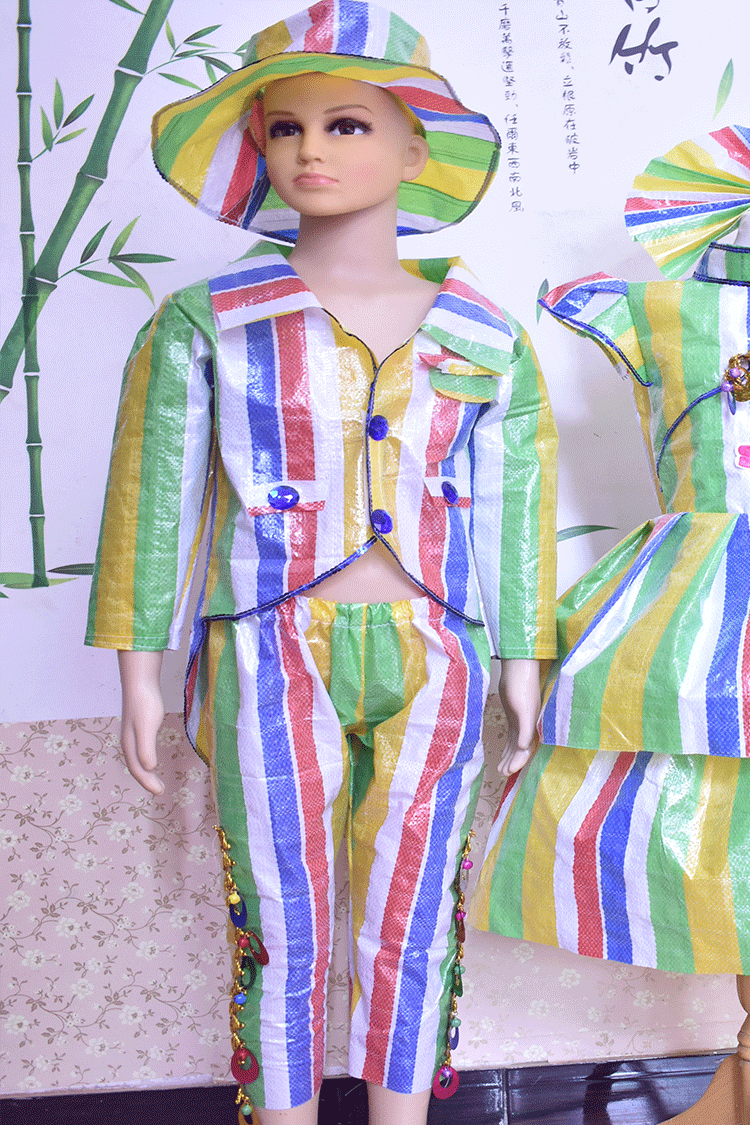 万圣节儿童环保服亲子服装手工制作环保服时尚走秀环保服环保利用