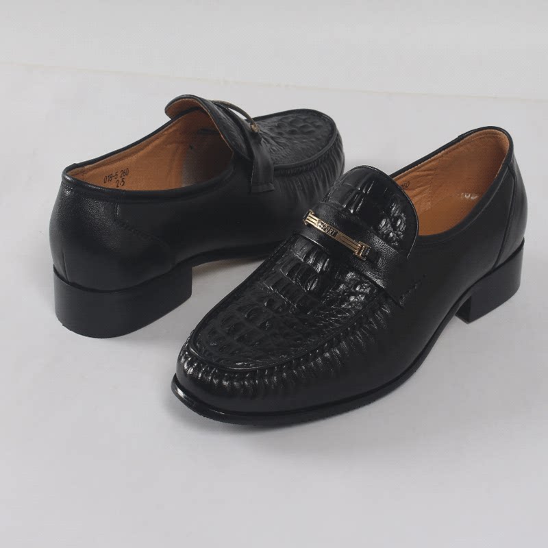 套脚春秋秋季柔软中年羊皮皮鞋压花舒适正装正装皮鞋