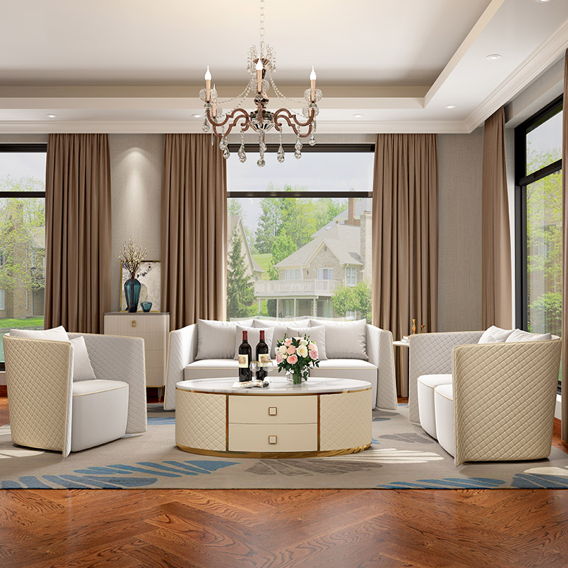 家家欢后现代简约轻奢皮布沙发样板房客厅123沙发组合设计师家具