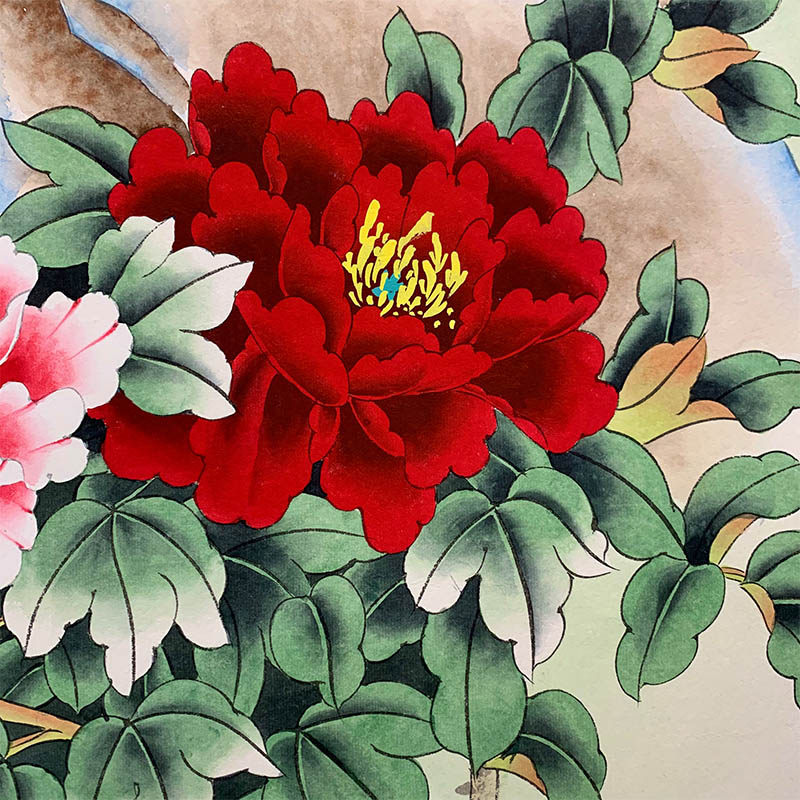 牡丹花国色天香花开富贵吉祥纯手绘工笔画国画中式装饰画有框挂画