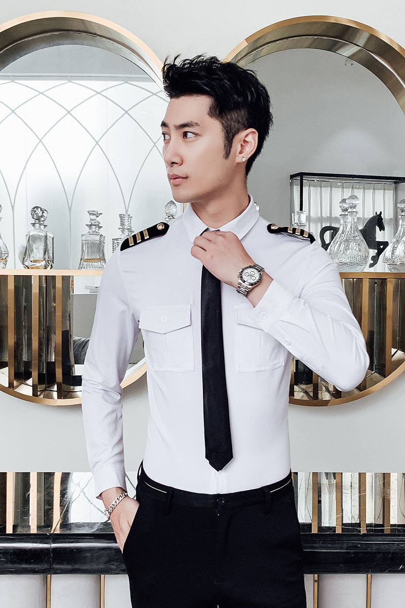 飞行员机长制服帅气修身男士夜店酒吧ktv演出衬衫