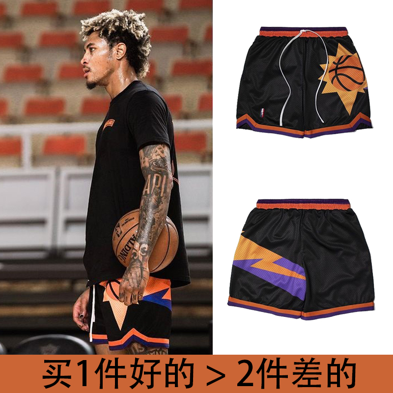 太阳队布克乌布雷美式篮球短裤运动训练大码复古刺绣不过膝五分裤