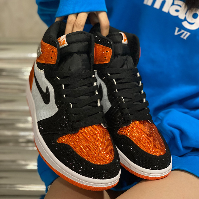 球鞋定制aj1高帮扣碎满客制21kcustom私人橘色婚鞋其它鞋类