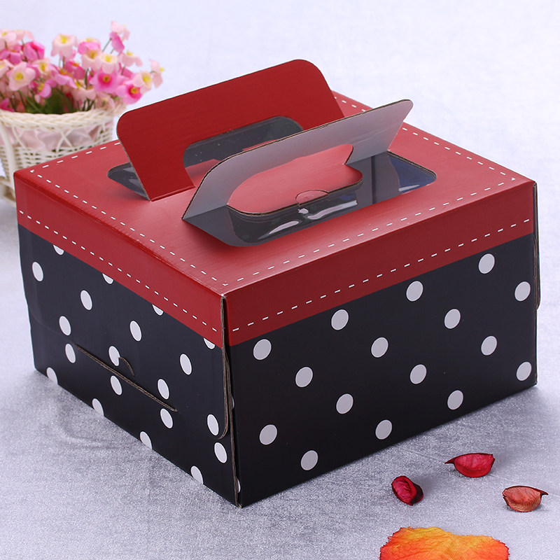 黑红波点 西点盒定制 12寸手提生日蛋糕盒子 烘焙包装 盒 - 痕风的