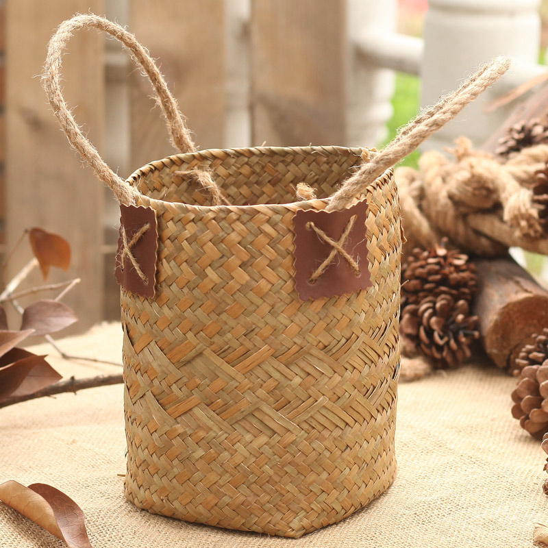 创意草编花筐花篓田园客厅装饰品摆件藤编花器花篮