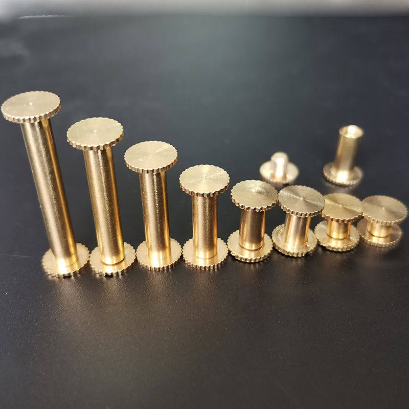 黄铜一字滚花账本钉diy对锁铆钉纯铜子母卯钉菜谱相册对接螺丝钉