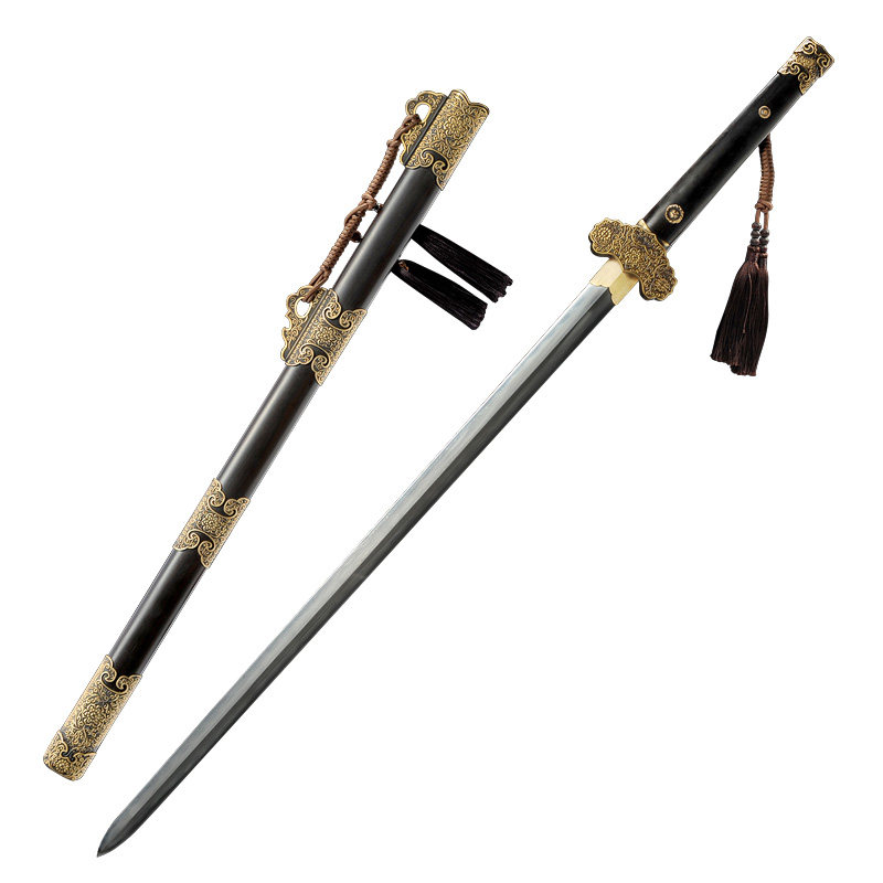 龙泉市字号宝剑至尊唐剑中国风铜卷牡丹收藏装饰刀剑