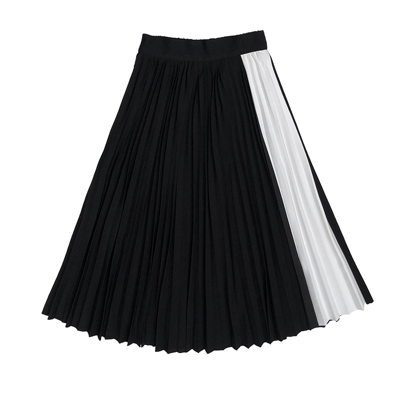 港味裙子风琴褶高腰半身裙拼接a字中长款白色百褶裙春秋季新款女