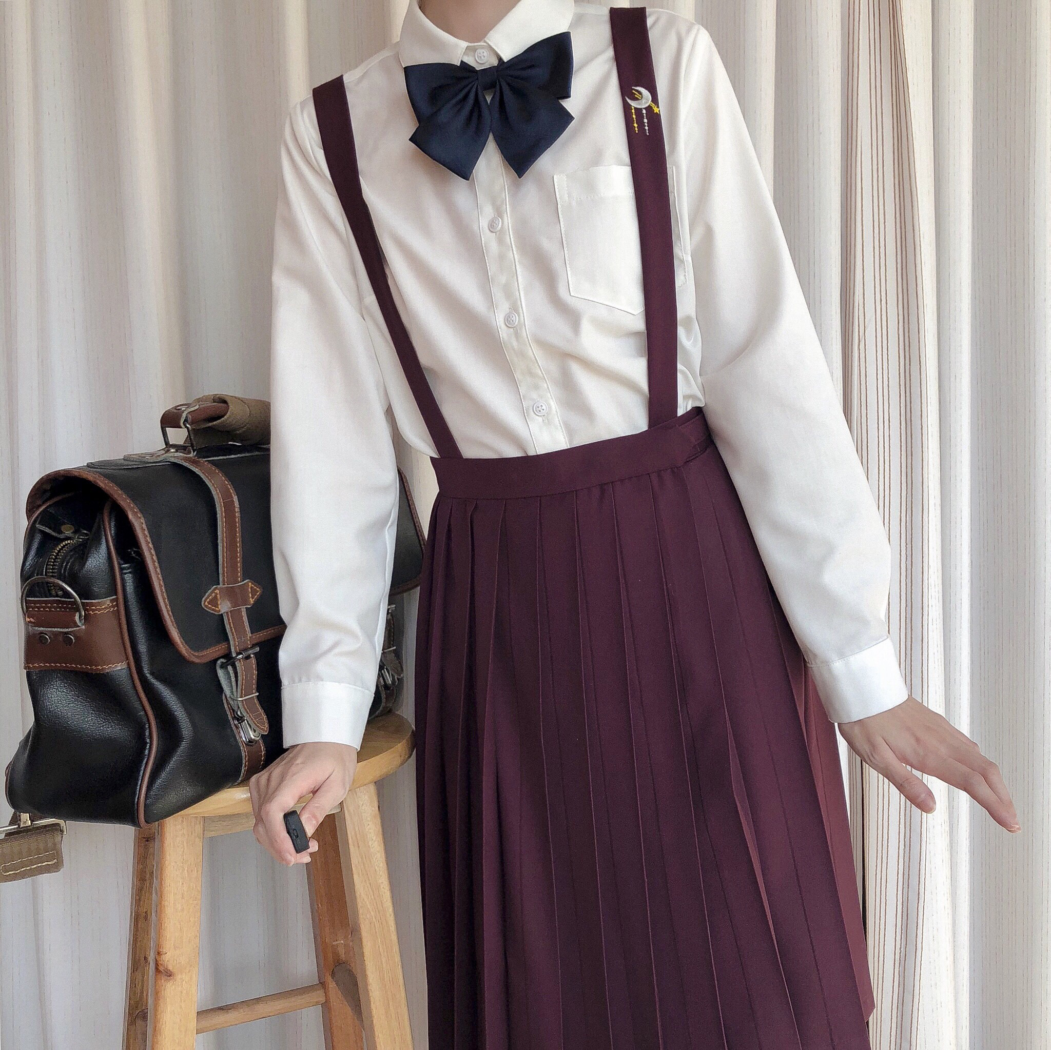 阿止基础制服jk优等生背带刺绣纯色原创流星半身裙