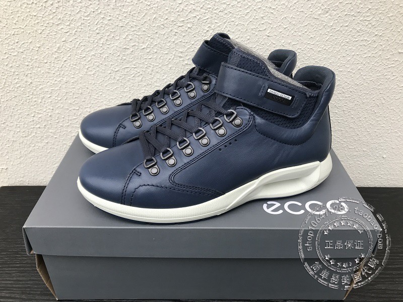 现货ecco爱步男士休闲皮鞋牛皮舒适透气男鞋高帮鞋