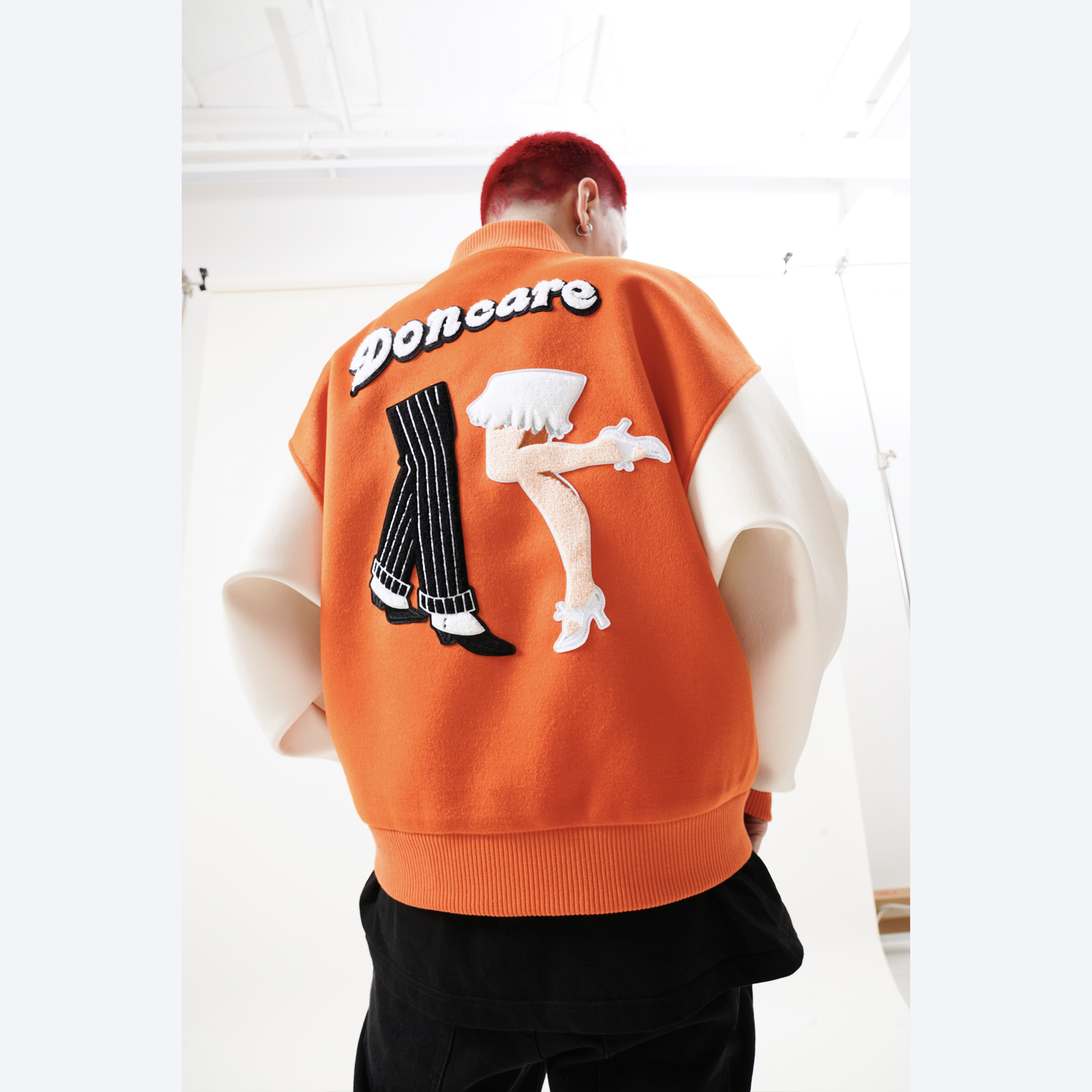 FFF支线DONCARE东开 2022SS秋季拼接袖毛呢外套男棒球服夹克