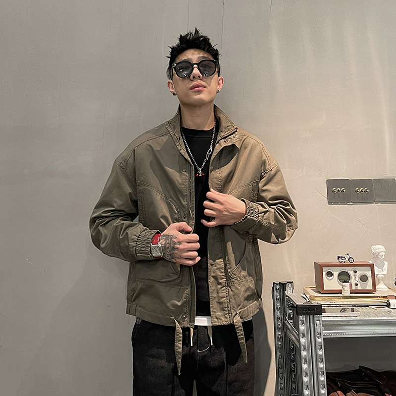 春季男士痞帅夹克韩版宽松美式外套ins青年潮牌工装翻领上衣春秋
