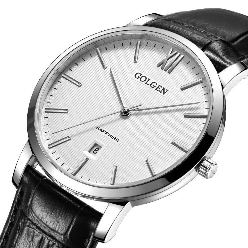 golgen古尊手表男女商务休闲日历钢带石英官方国产腕表