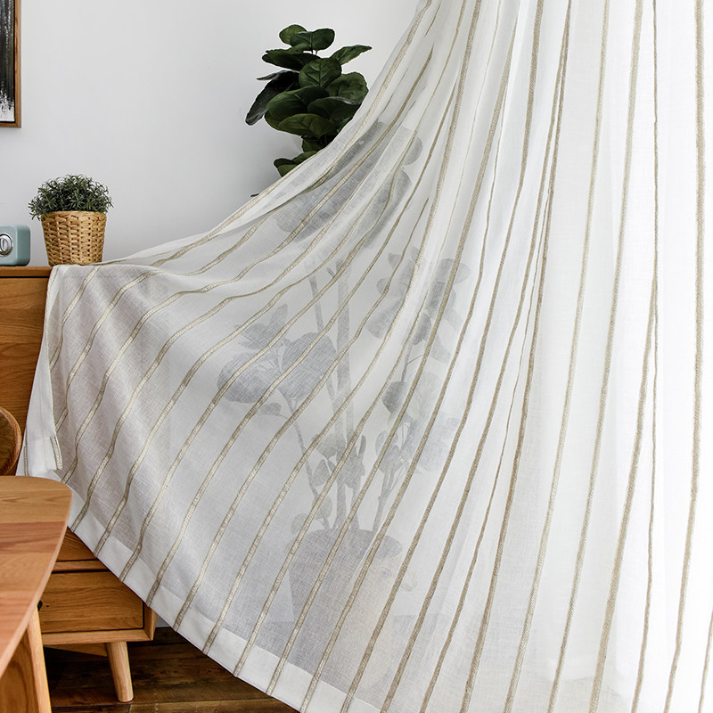 纱帘阳台纱遮光棉麻白纱卧室飘窗客厅布料新款窗帘成品简约现代风