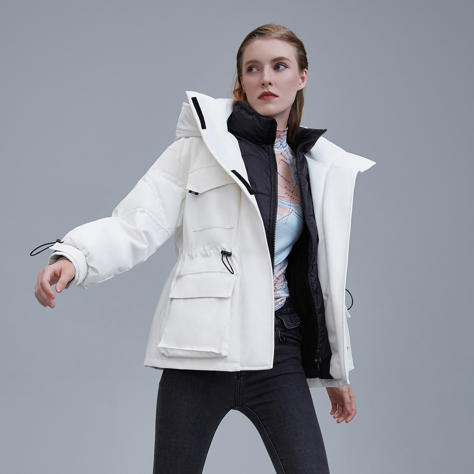 【northern goose 北方鹅】鹅绒白色收腰短款羽绒服女外套冬新款