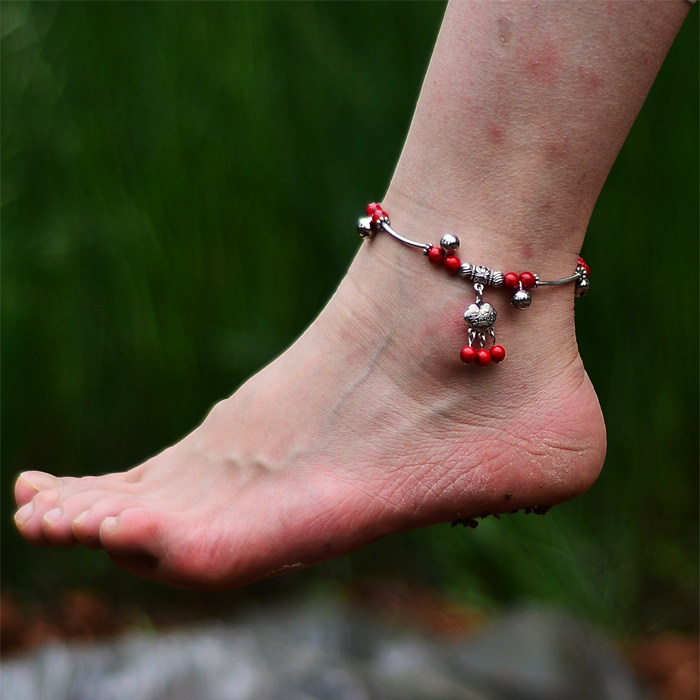 脚链民族风平安锁铃铃铛脚饰云南特色饰品复古脚链