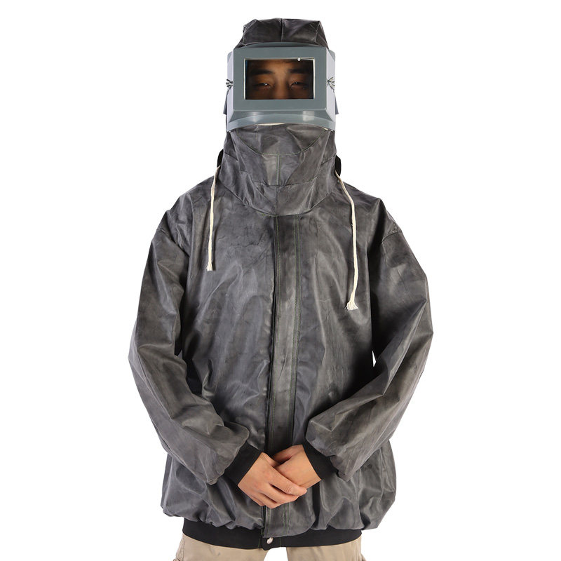 喷砂防尘打砂打磨劳保防护服面罩加厚连帽上衣防尘服