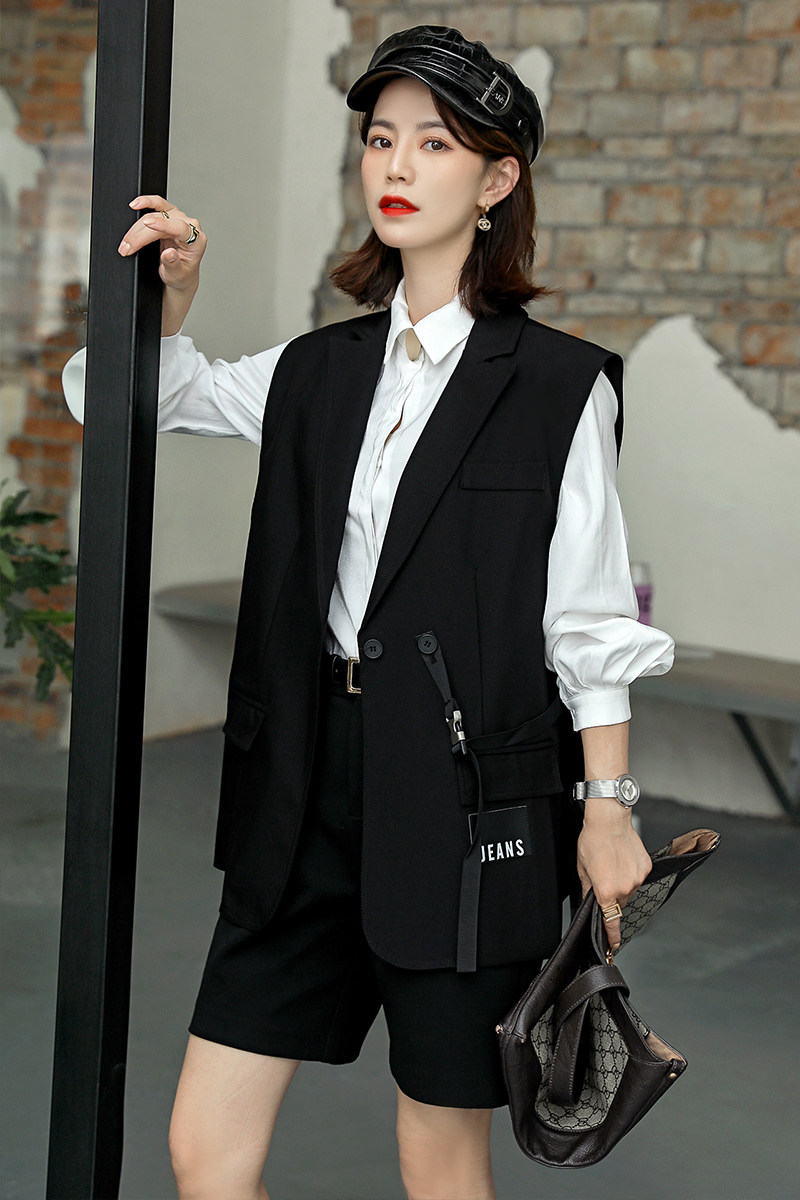 2021新款欧洲站马甲小方开叉西装百搭休闲女外套马夹