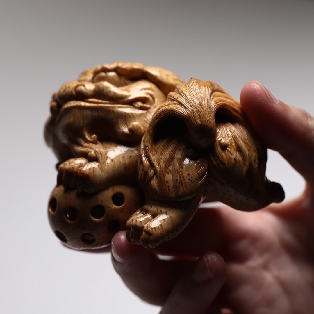 绣球狮子根雕品竹精品国强宁竹杨国强大师工艺美术竹编