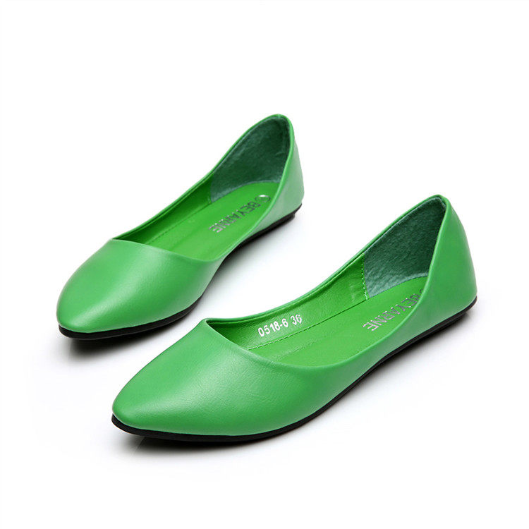 2022春季新品尖头糖果色绿色平底鞋办公女逛街浅口软底平跟女鞋