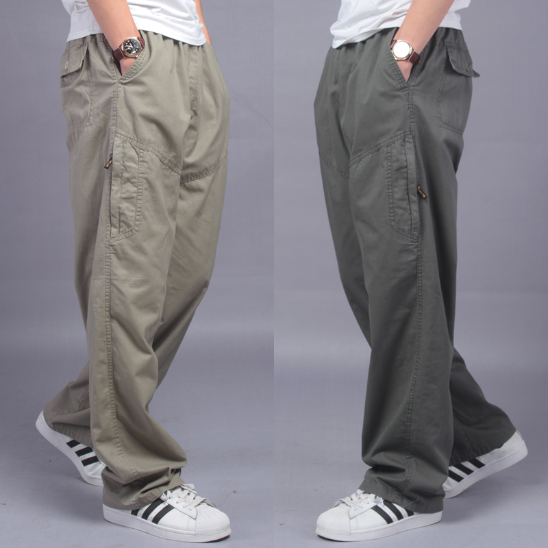 休闲裤男宽松加肥加大码直筒长裤肥佬青少年多口袋户外运动工装裤