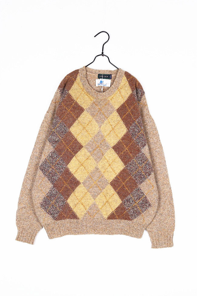 孤品古着vintage日系北欧冰岛七彩菱格图案羊毛衫毛衣