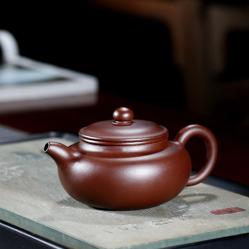 宜兴紫砂壶吴荣华纯手工家用泡茶壶茶壶原矿紫朱泥仿古190cc球孔