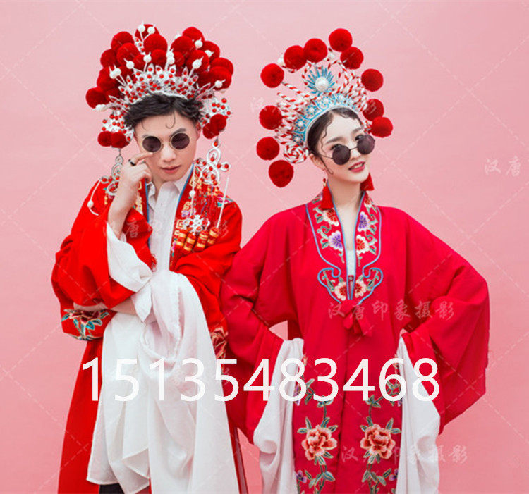 国潮摄影走秀影楼男女情侣写真戏曲凤冠花旦民族服装