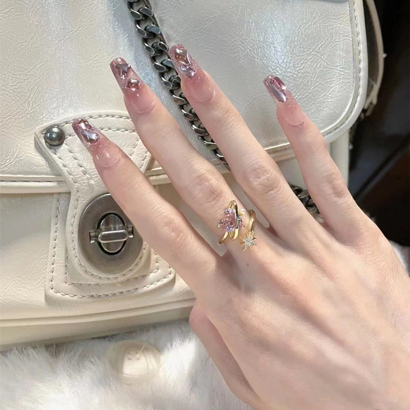 网红穿戴美甲粉色极光满钻碎钻爆闪渐变可拆卸美甲工具