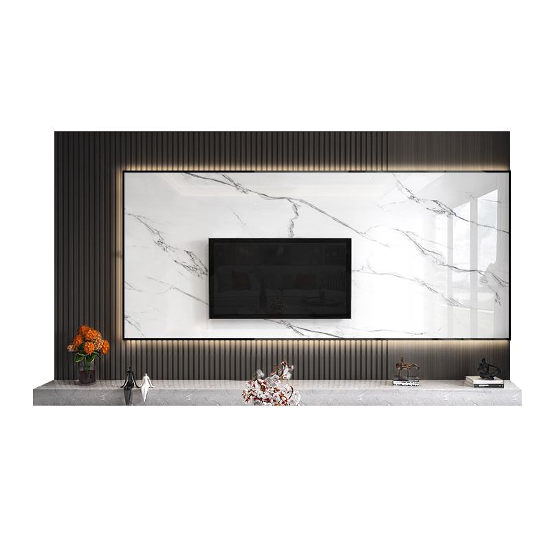 木格栅悬空电视瓷砖背景墙客厅现代简约大理石定制实木造型影视墙