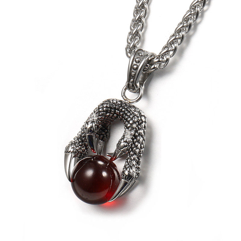 复古个性龙爪红宝石男士项链学生潮男日韩朋克项链