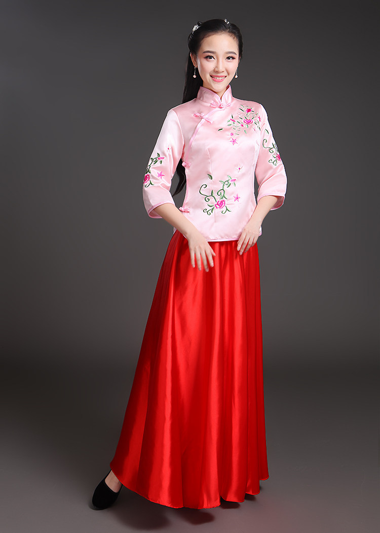 民国古装女中式婚礼姐妹团秀禾伴娘服古筝演出服学生装合唱团班服