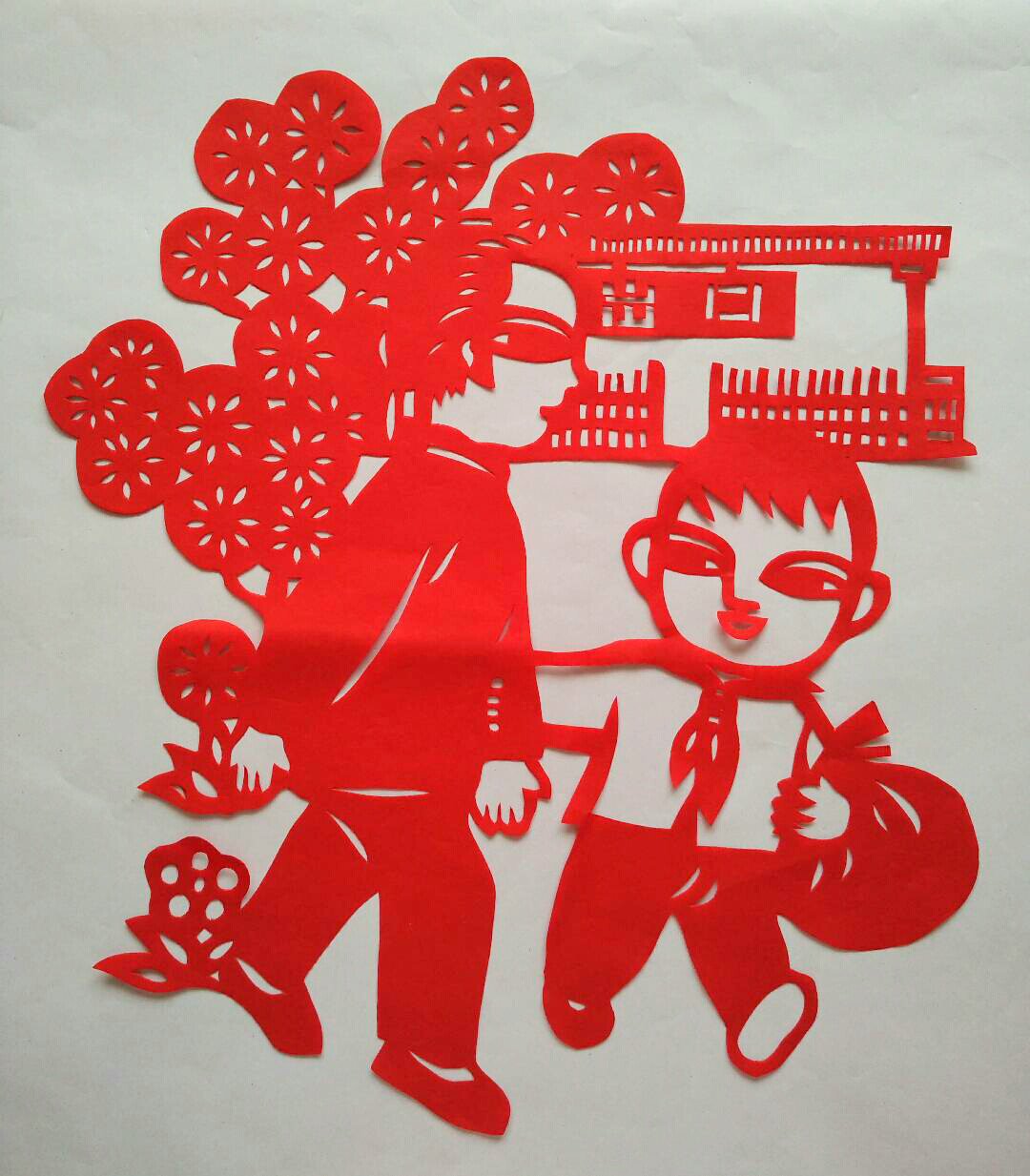 学雷锋搀扶做好事孝善老文明道德儿童剪纸贴纸纯手工红纸文明礼仪