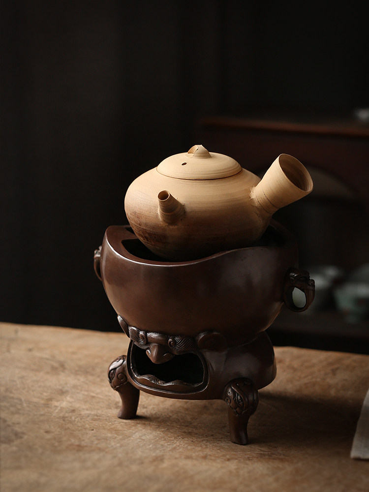 玩物集手工纯铜制炭炉小号煮茶炉铜炉紫铜风炉茶道煮水木炭煮茶器