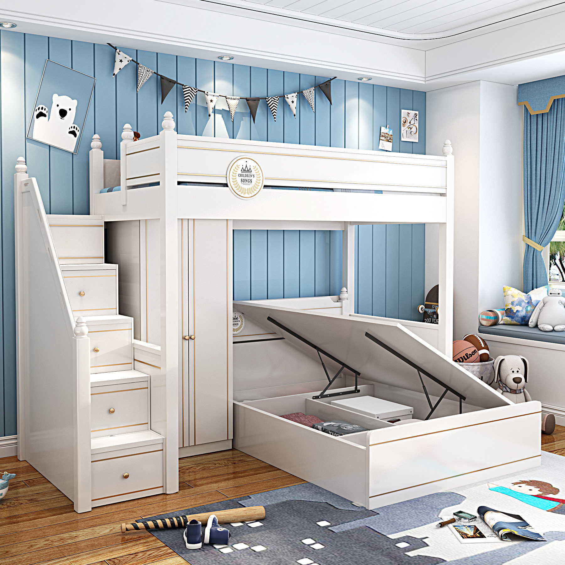 高低双层错位型多功能组合床子母床儿童上下床交错高低