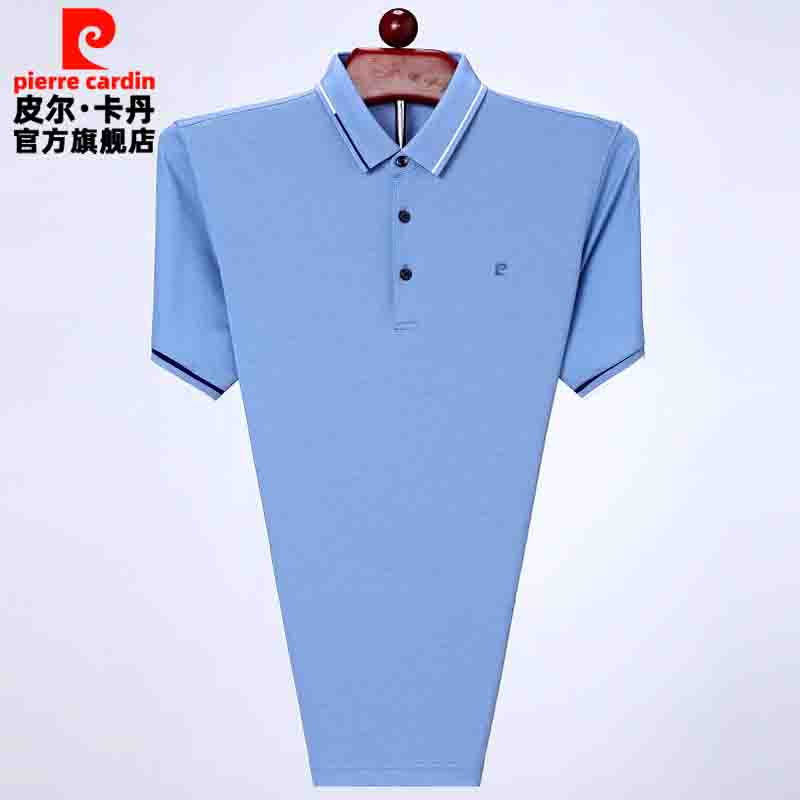 皮尔卡丹桑蚕丝短袖t恤男士夏季宽松中年大码体桖爸爸翻领polo衫