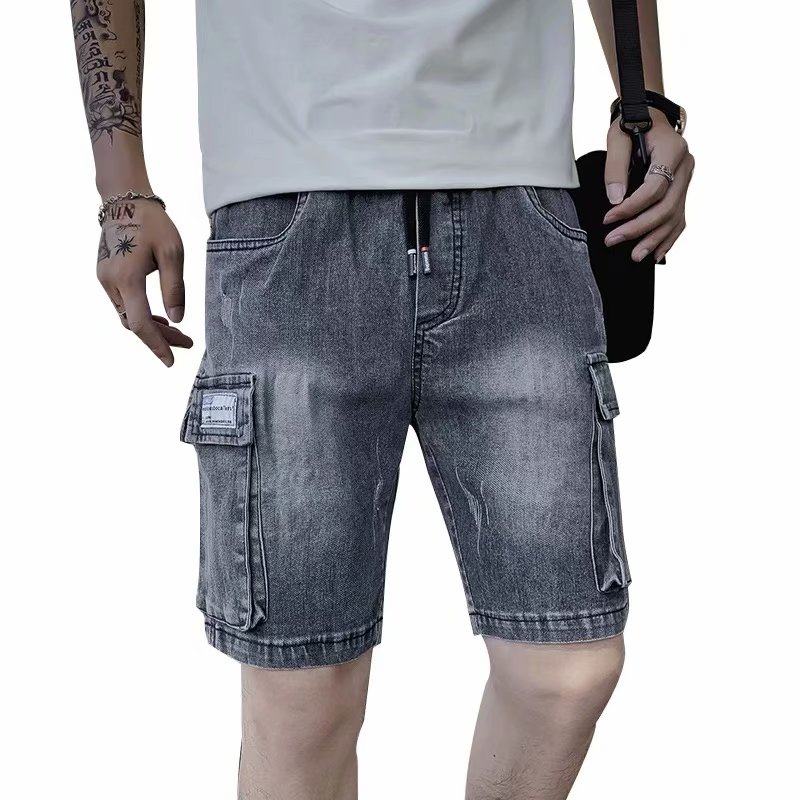 网红五分裤子马裤子小伙精神修身夏季工装潮牌牛仔裤