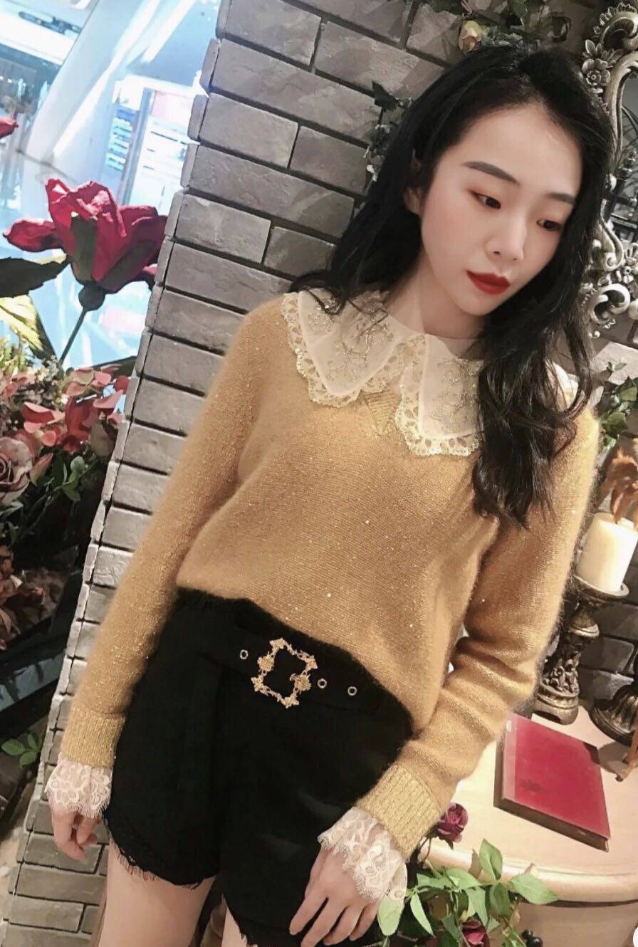 玛克茜妮2019秋季新品毛衫小圆圆领可爱长袖毛针织衫