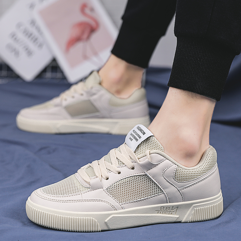 2022新款男鞋夏季透气网面休闲板鞋防臭韩版潮流米色百搭潮鞋秋季