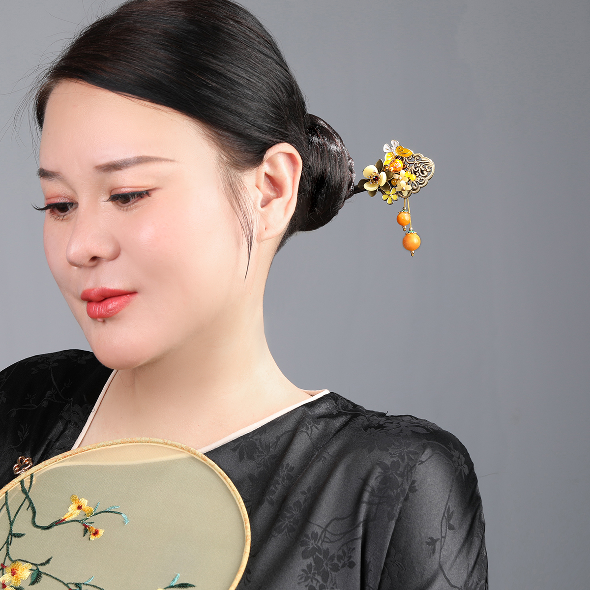 木簪旗袍木雕黄木雕发叉头饰流苏古风日常现代发饰