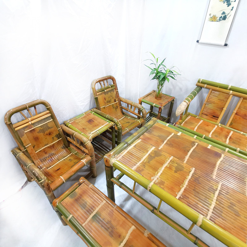 沙发茶几茶桌背椅组合手工竹子禅意家具会议室沙发茶几