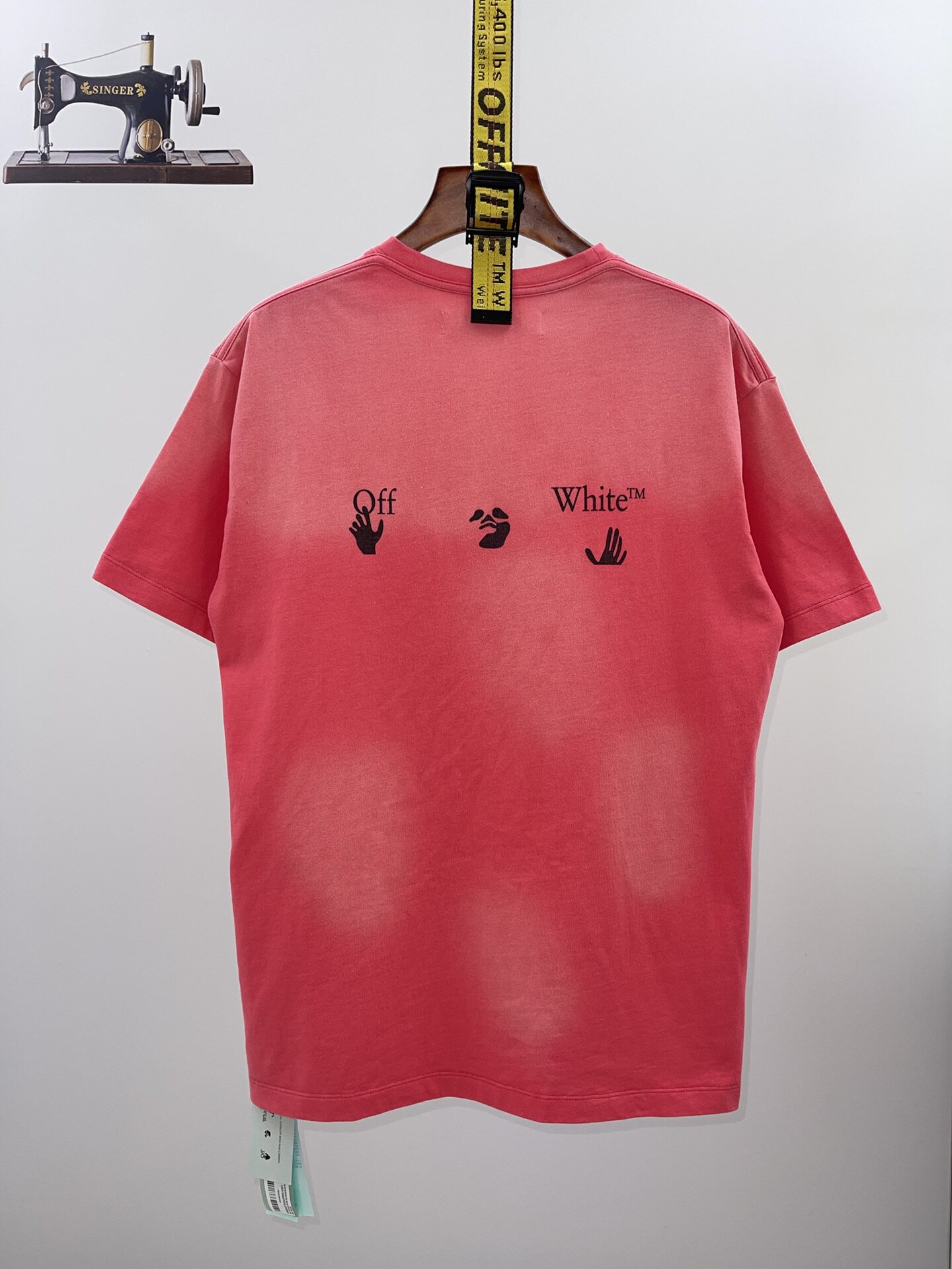 过验做旧潮牌white半袖男女标语水洗ow短袖t恤