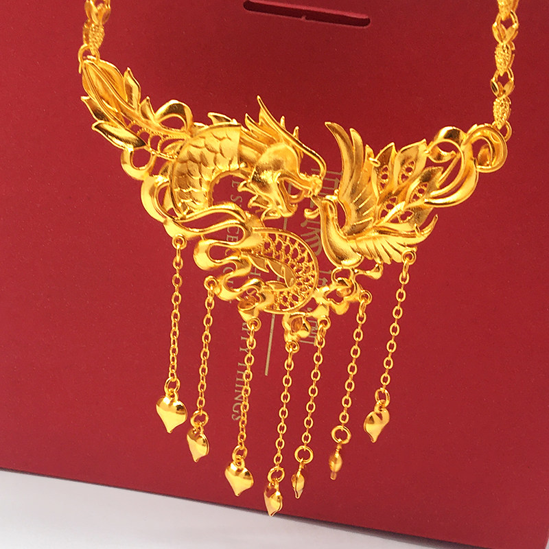 龙凤新款时尚简约新娘黄金项链沙金手镯婚庆陪嫁项链