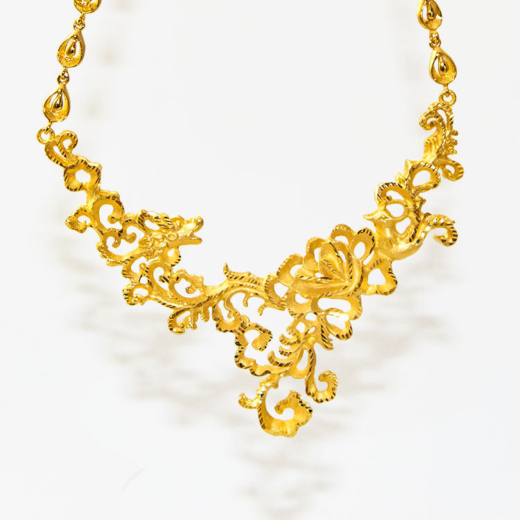 项链小龙龙凤挂牌套链铜镀黄金结婚婚嫁首饰项链