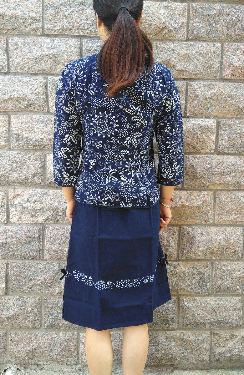 民族民族风风蓝印花布女装长袖对襟衬衫纯棉中式民族服装