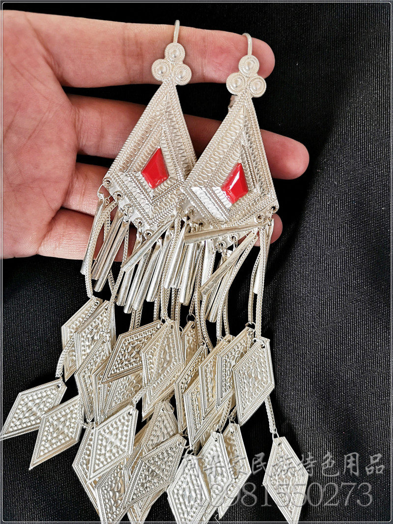 我爱你中国同款凉山彝族纯银耳环三层女长流苏耳环