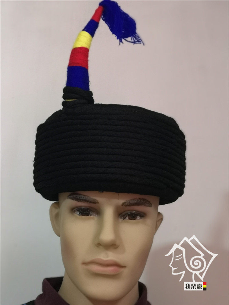 四川凉山彝族纱帽色带角男帽子布艺帽子